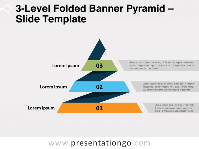 Free 3-Level Folded Banner Pyramid Diagram for PowerPoint and Google Slides