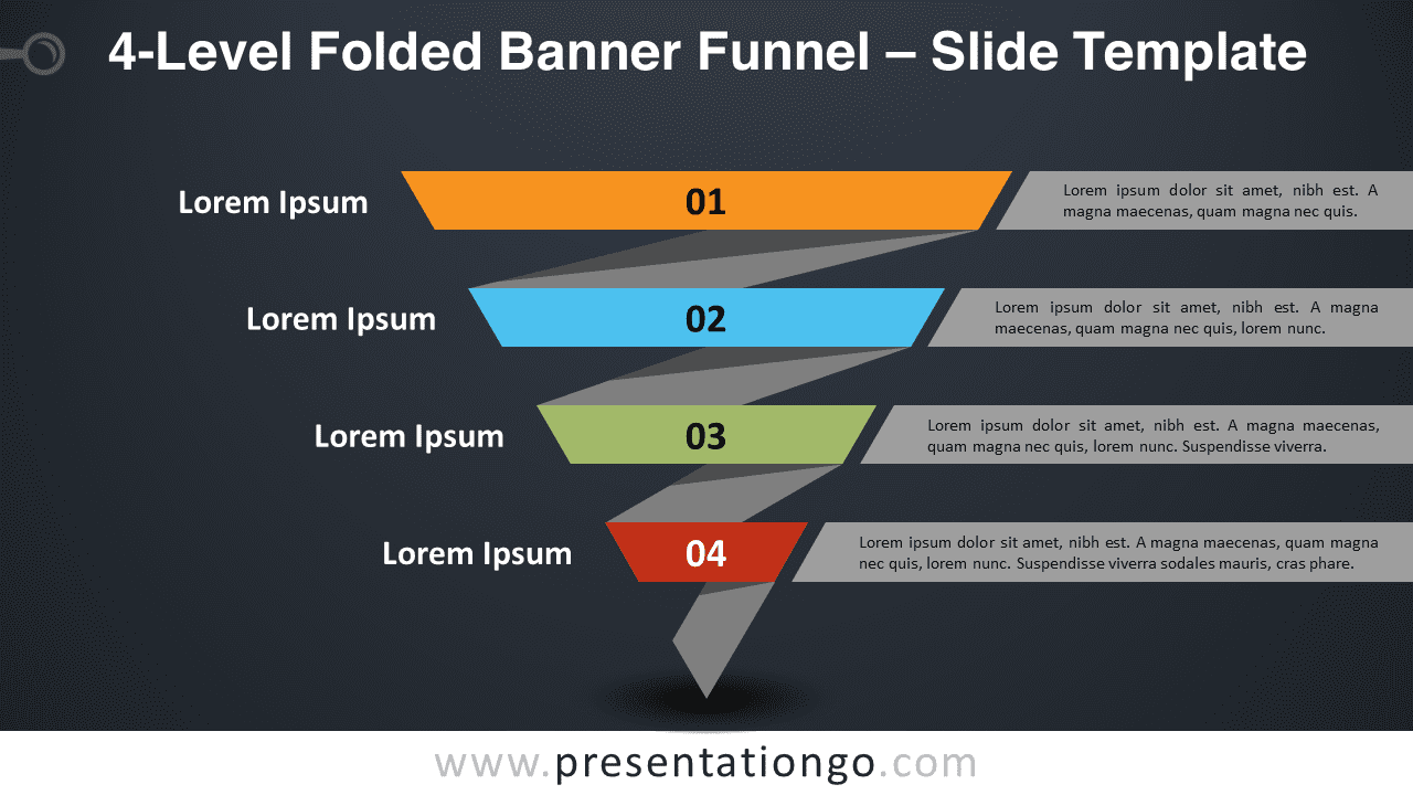 Free 4-Level Folded Banner Funnel Diagram for PowerPoint and Google Slides