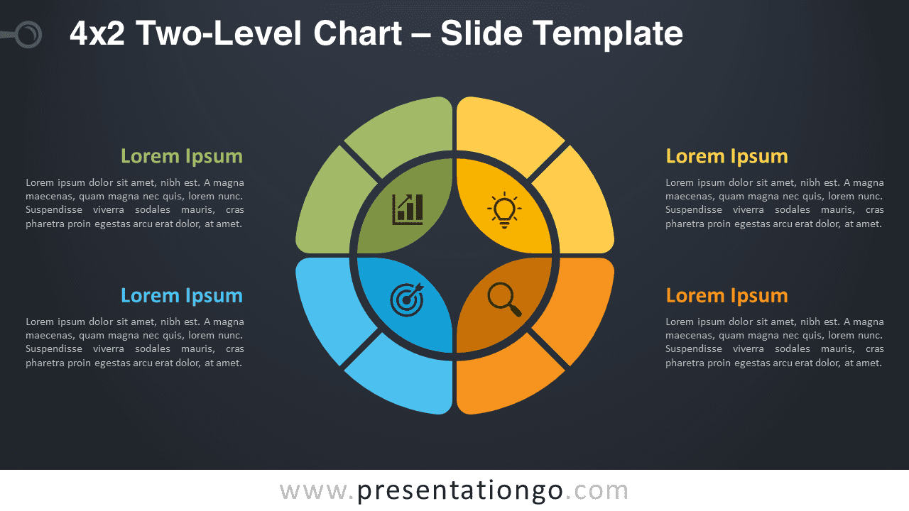 Free 4x2 Two-Level Chart Diagram for PowerPoint and Google Slides