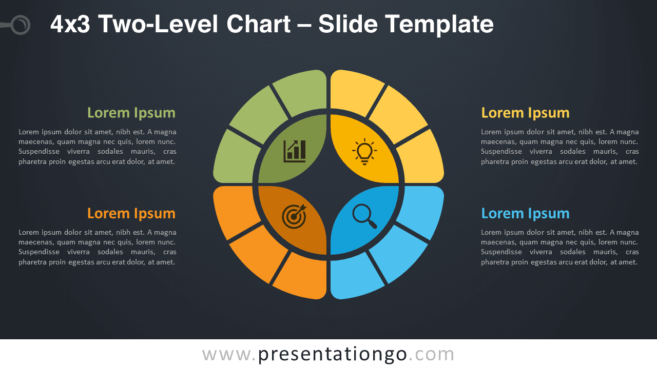 Free 4x3 Two-Level Chart Diagram for PowerPoint and Google Slides