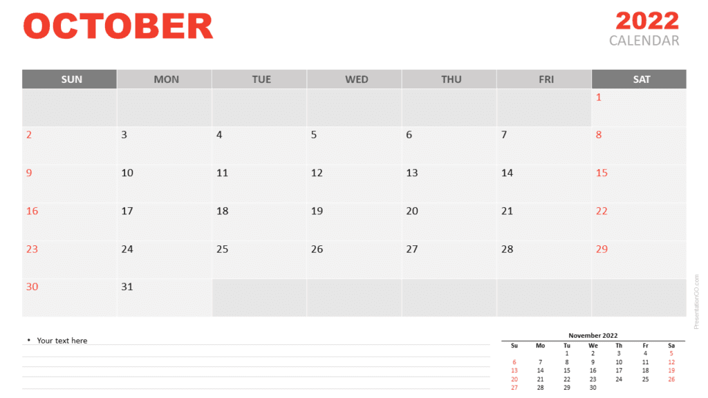 Free Calendar 2022 October Planning for PowerPoint and Google Slides