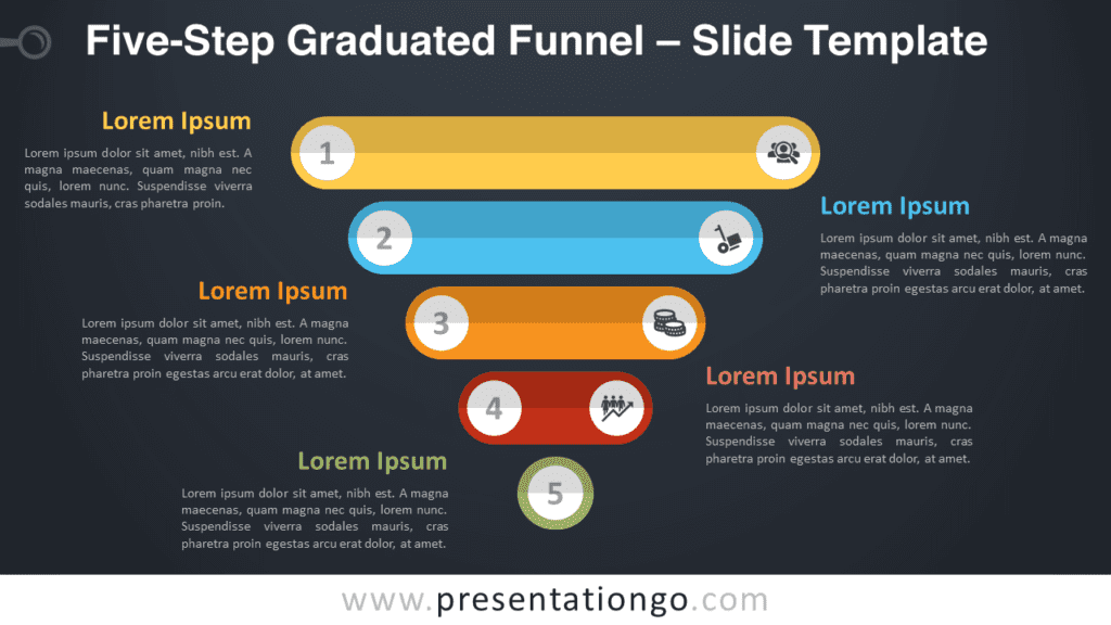 Free Five-Step Graduated Funnel Diagram for PowerPoint and Google Slides