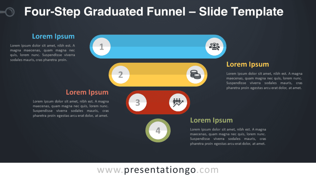 Free Four-Step Graduated Funnel Diagram for PowerPoint and Google Slides