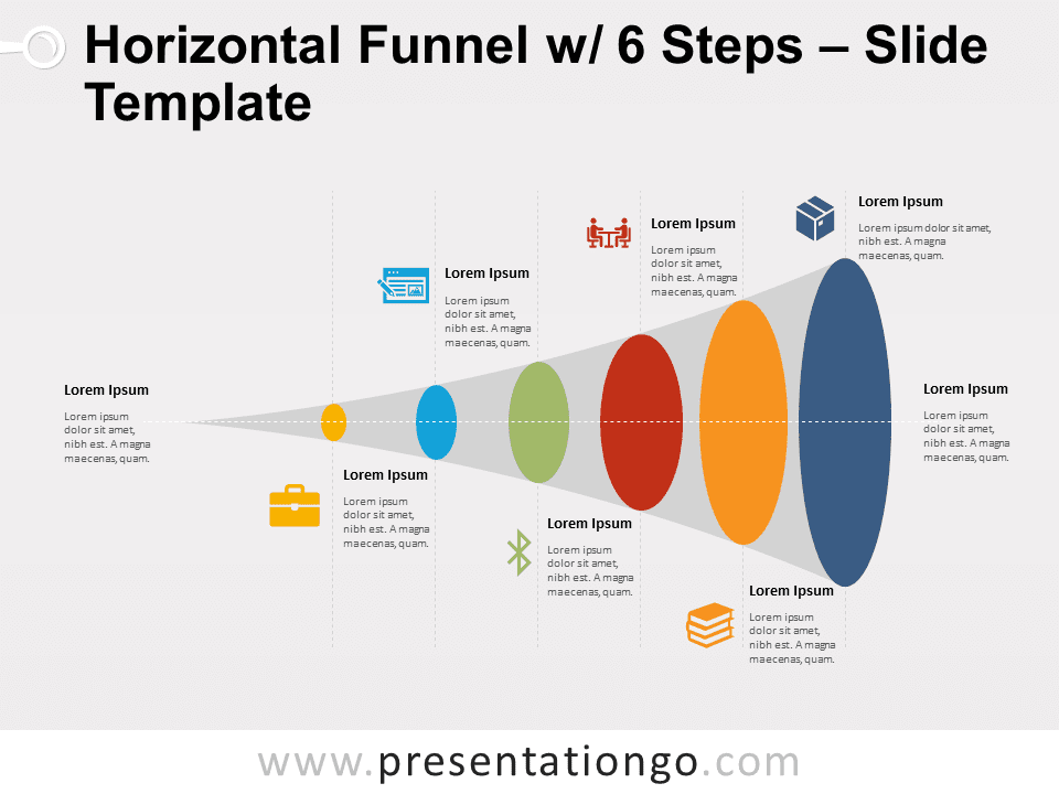 Free Horizontal Funnel with 6 Steps Diragram for PowerPoint and Google Slides