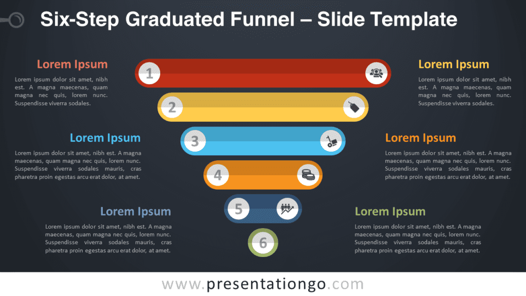 Free Six-Step Graduated Funnel Diagram for PowerPoint and Google Slides