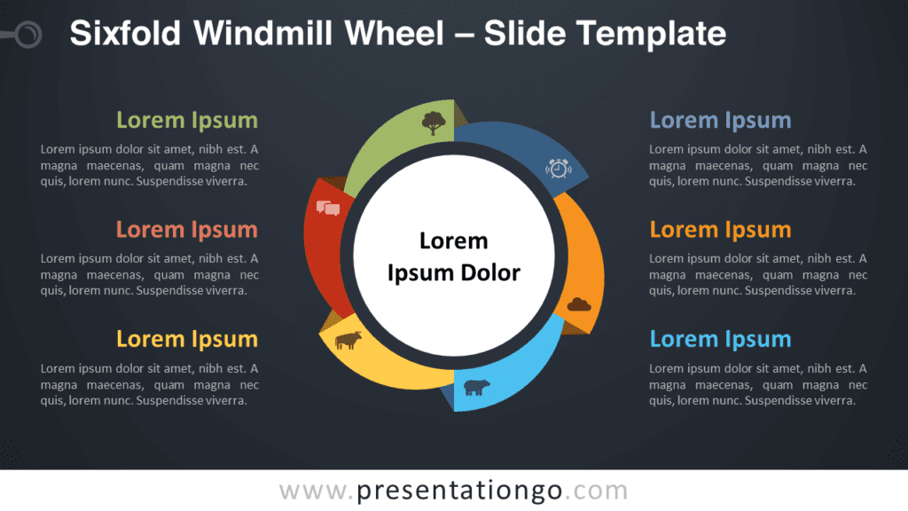 Free Sixfold Windmill Wheel Diagram for PowerPoint and Google Slides