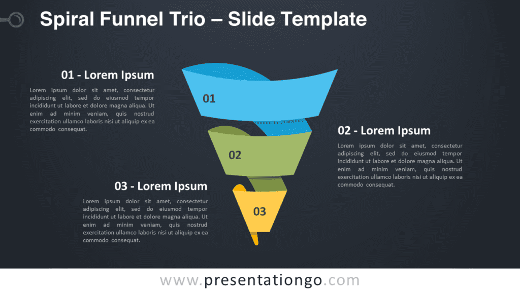 Free Spiral Funnel Trio Graphics for PowerPoint and Google Slides