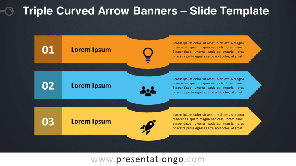 Free Triple Curved Arrow Banners Graphics for PowerPoint and Google Slides